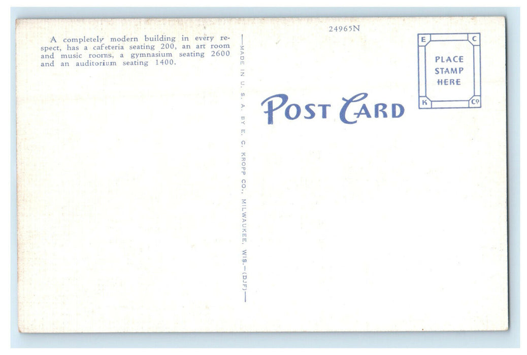 c1940s New High School, Muscatine Iowa IA Unposted Vintage Postcard