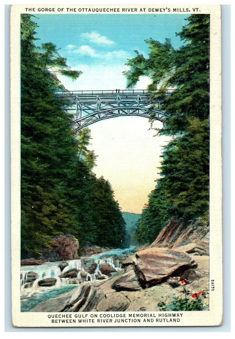 1941 The Gorge Of Ottauquechee River At Dewey's Mill Vermont VT Vintage Postcard