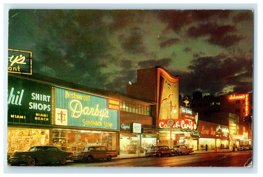 1962 Lincoln Road At Night Business Center Miami Beach Florida FL Postcard