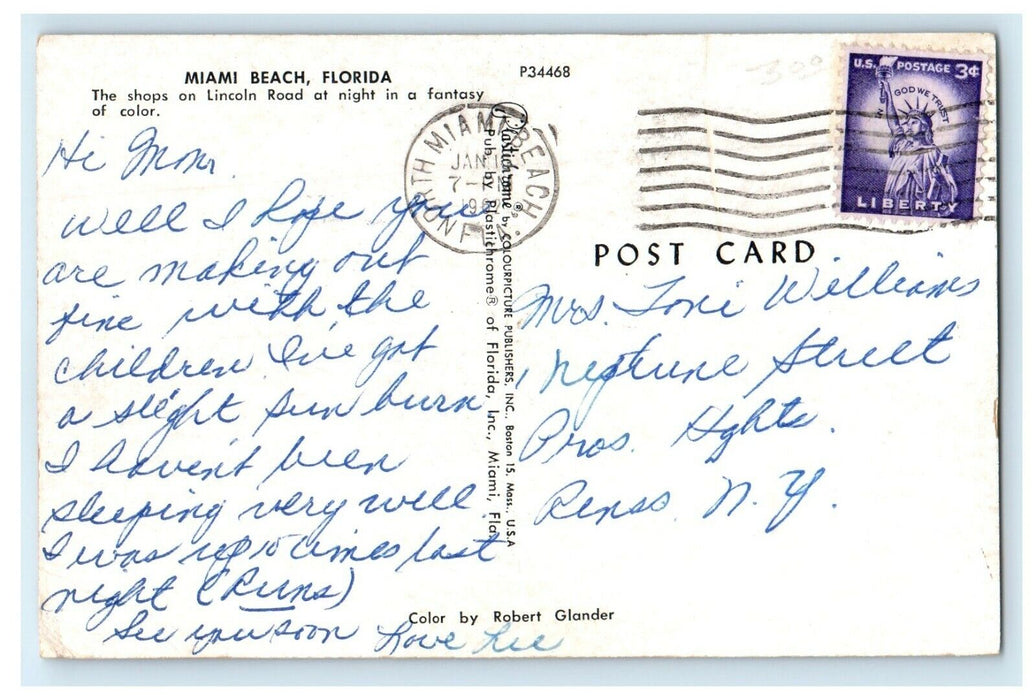 1962 Lincoln Road At Night Business Center Miami Beach Florida FL Postcard