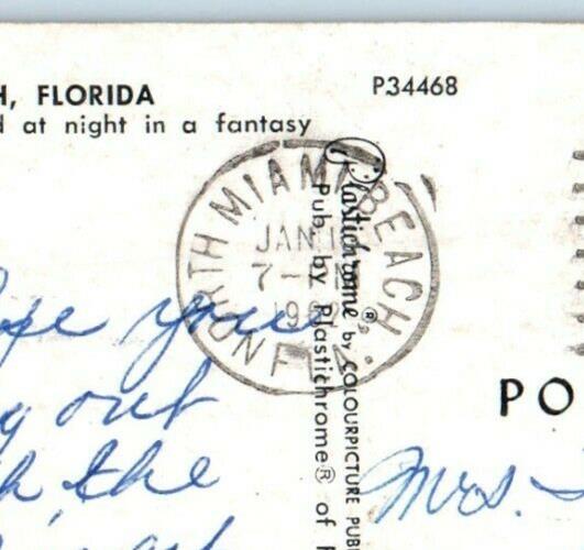 1962 Lincoln Road At Night Business Center Miami Beach Florida FL Postcard