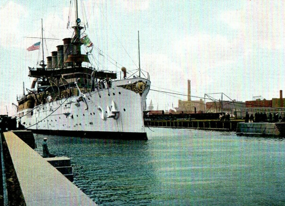 c1905 Cruiser Ship Maryland In Navy Yard Charlestown Massachusetts MA Postcard