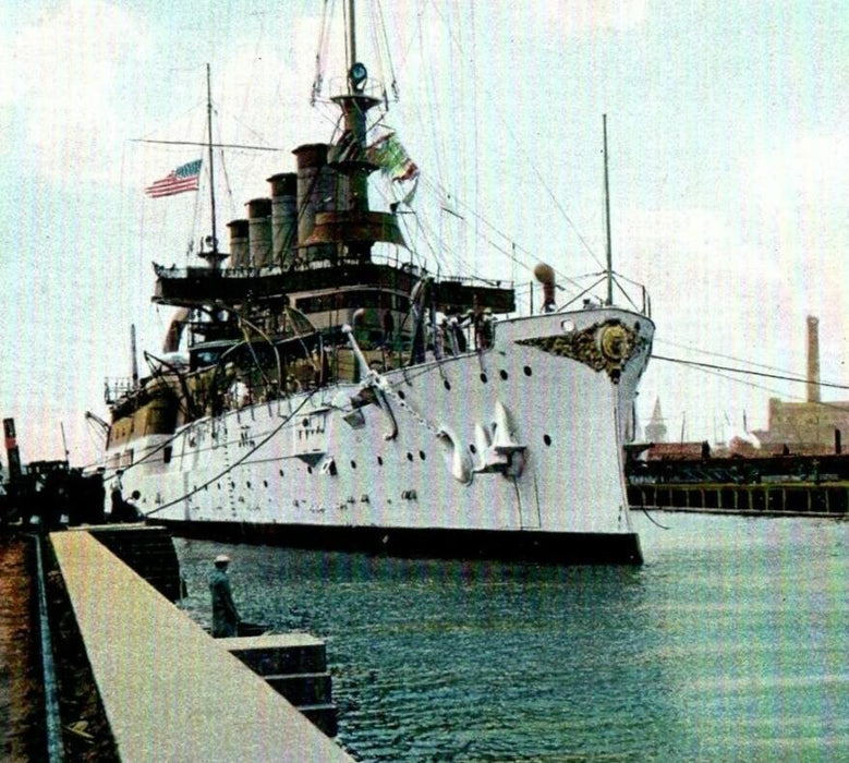 c1905 Cruiser Ship Maryland In Navy Yard Charlestown Massachusetts MA Postcard
