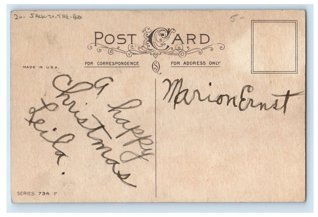 c1910's Merry Christmas Jack In The Box Balls Bear Gift Posted Antique Postcard
