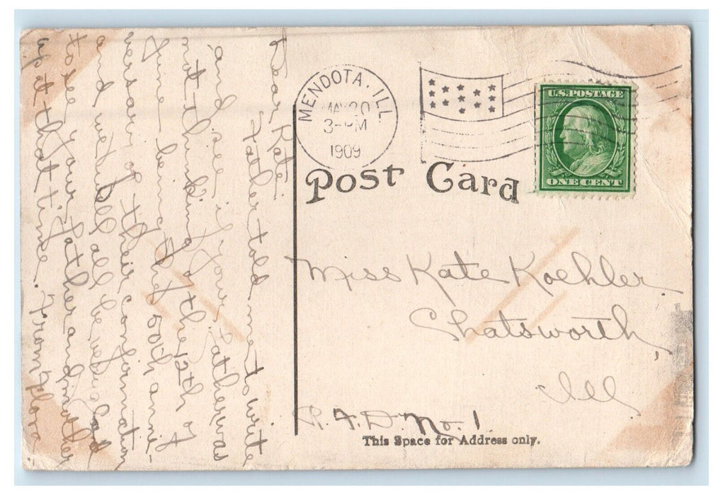 1909 Hotel Faber Horse Carriage Mendota Illinois IL Posted Antique Postcard