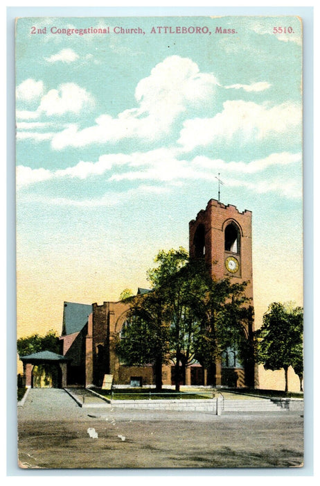 1911 Attleboro Massachusetts 2nd Congregational Church MA Antique Postcard