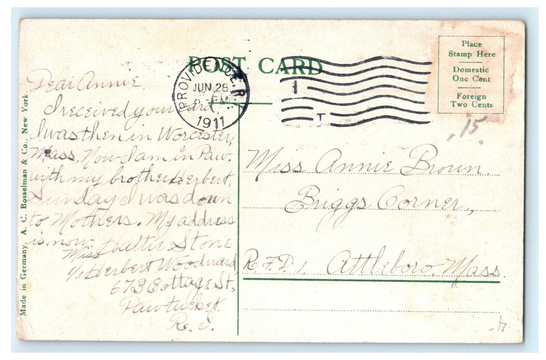 1911 Attleboro Massachusetts 2nd Congregational Church MA Antique Postcard