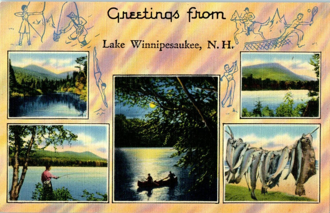 c1930s Multiview, Greetings From Lake Winnipesaukee, New Hampshire NH Postcard