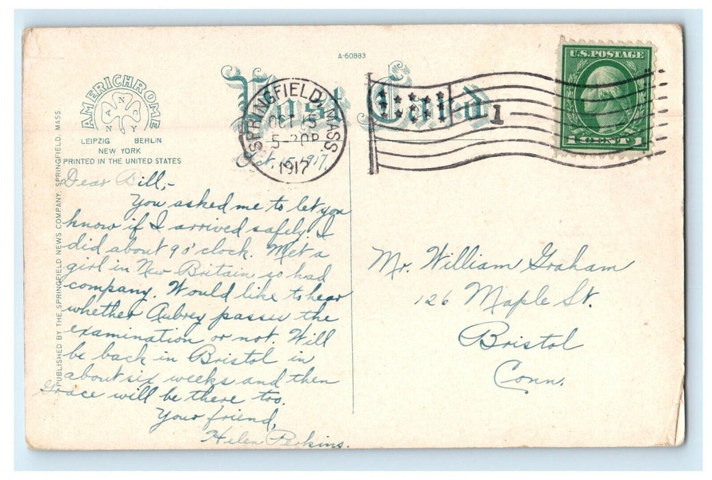 1917 View Of Union Station Cars Springfield Massachusetts MA Antique Postcard