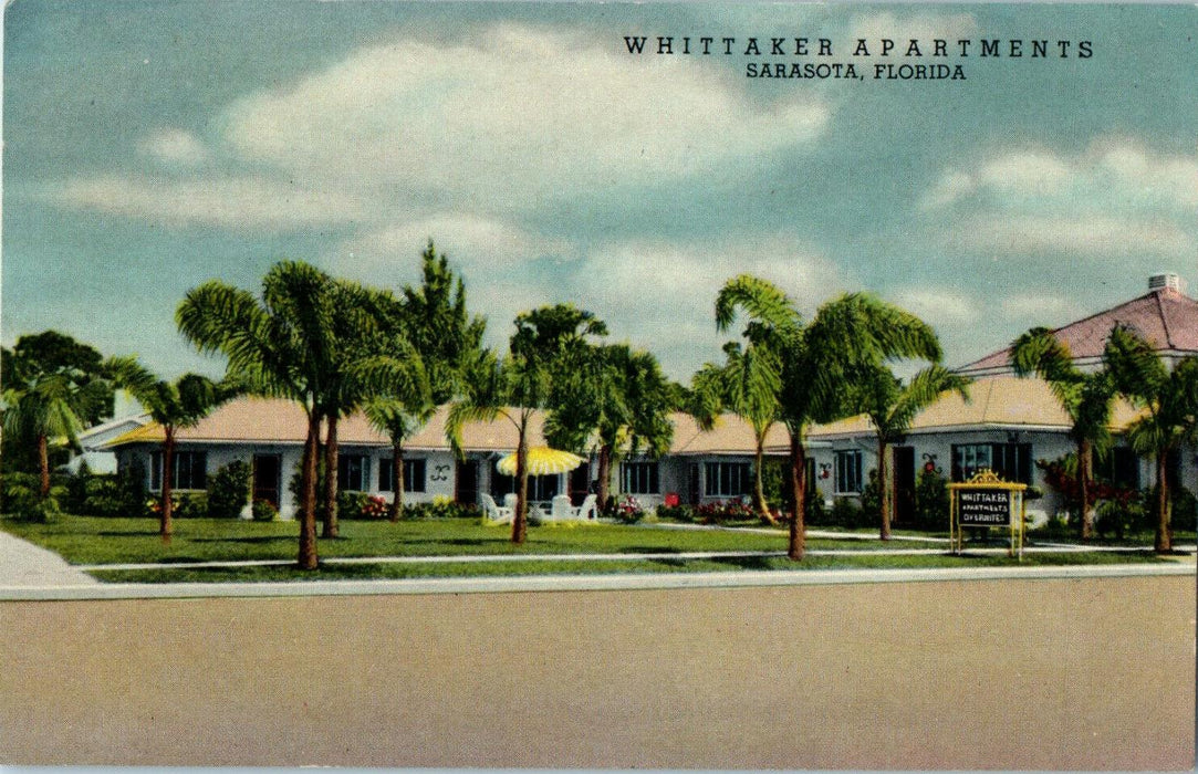 c1930s Whittaker Apartments, Sarasota Florida FL Advertising Posted Postcard