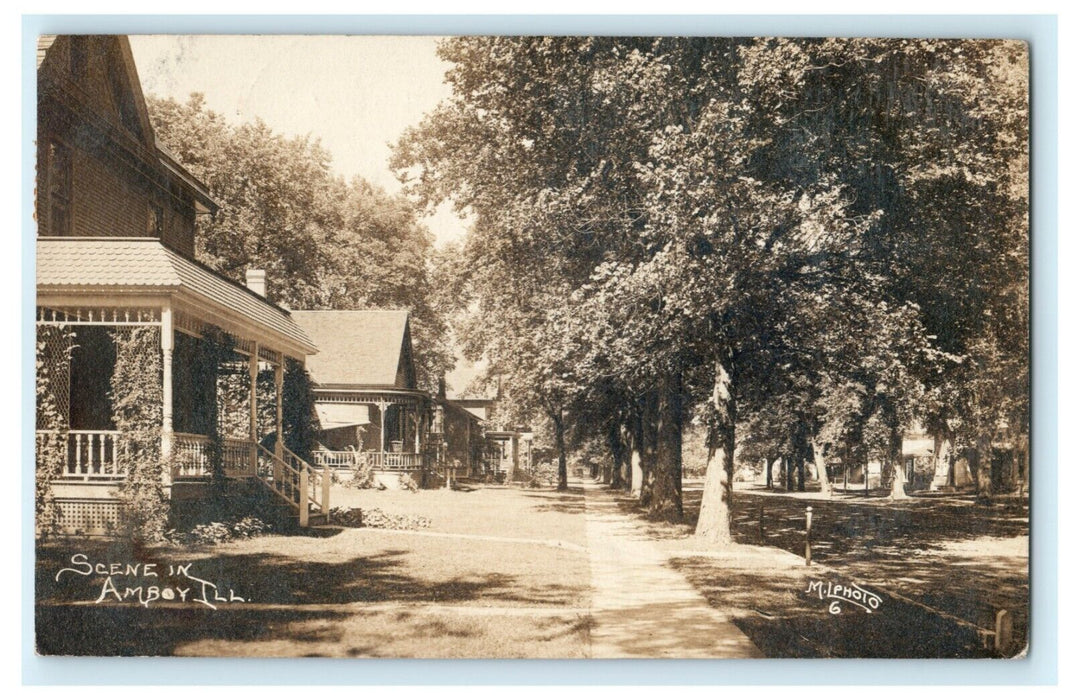 Residential Street Amboy Illinois 1912 Homes Houses RPPC Photo Antique Postcard