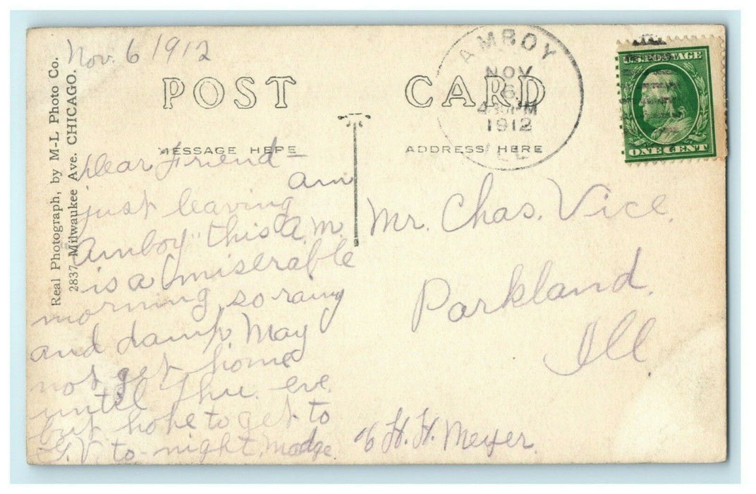 Residential Street Amboy Illinois 1912 Homes Houses RPPC Photo Antique Postcard
