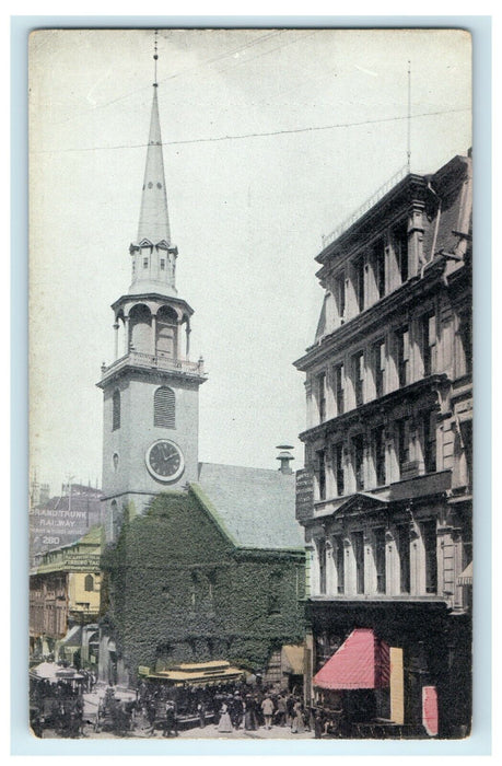 Old South Church With Sky Scraper Building Boston Massachusetts MA Postcard