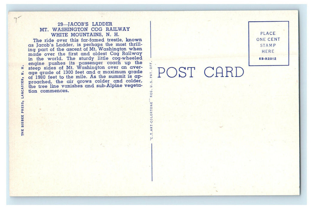 c1930s Mt. Washington COG Railway, White Mountains, New Hampshire NH Postcard
