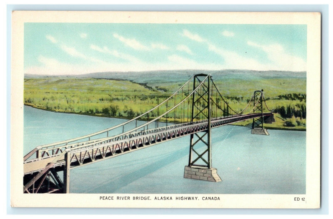Peace River Bridge Alaska Highway Canada Circa 1920 Vintage Antique Postcard