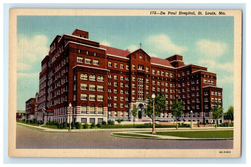 c1940's De Paul Hospital Building Street View St. Louis Missouri MO Postcard