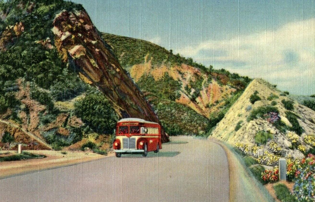 c1920's Traveling On Famous Ridge Route Bus, U.S California CA Highway Postcard