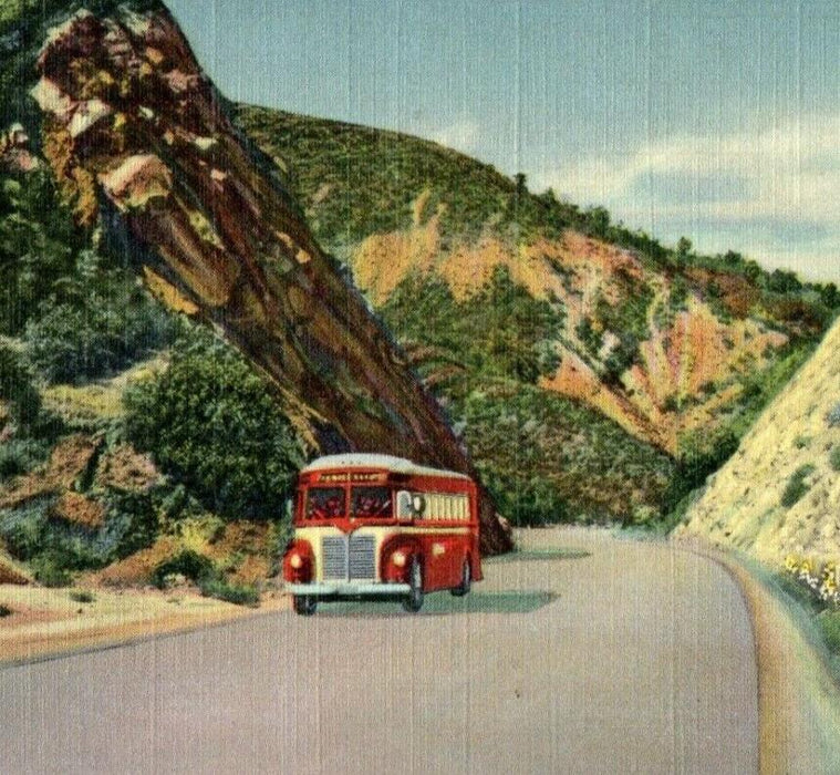 c1920's Traveling On Famous Ridge Route Bus, U.S California CA Highway Postcard