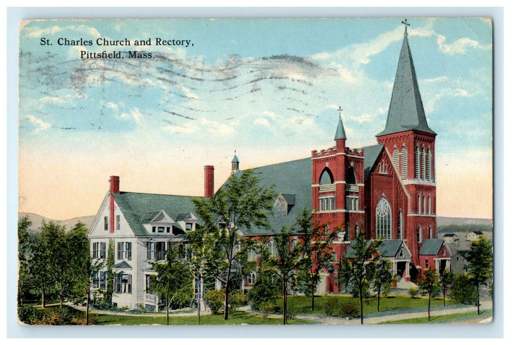 1915 St. Charles Church And Rectory Pittsfield Massachusetts MA Antique Postcard