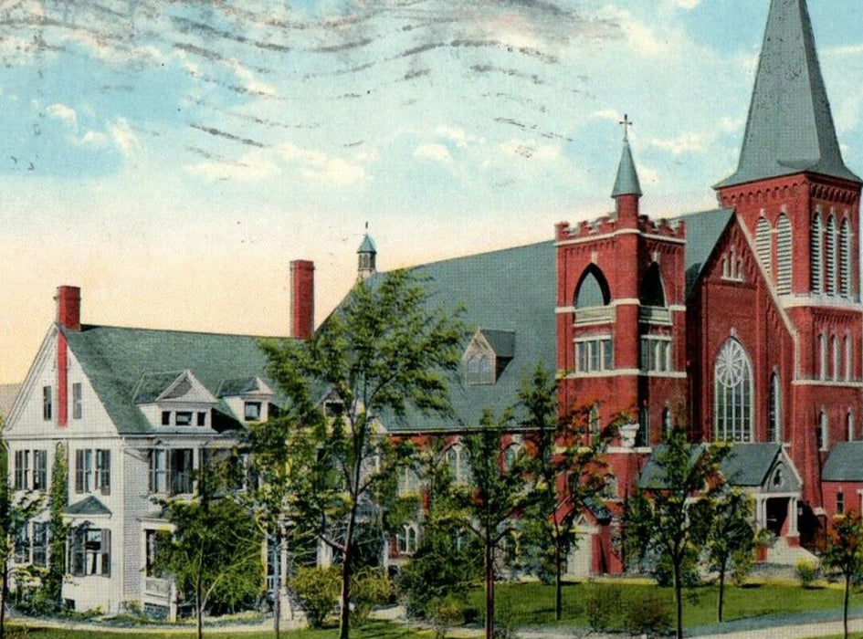 1915 St. Charles Church And Rectory Pittsfield Massachusetts MA Antique Postcard