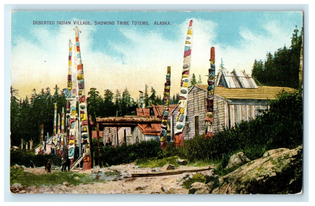 c1910s Deserted Indian Village Showing Tribe Totems Alaska AK Antique Postcard