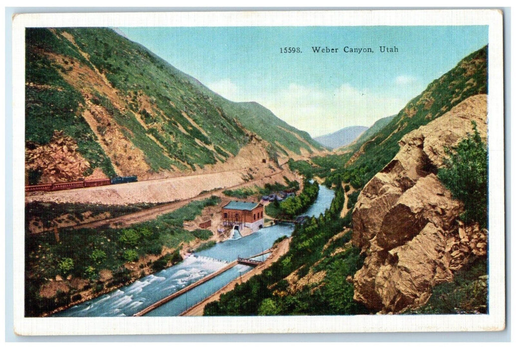 c1930's Bird's Eye View Of Weber Canyon Utah UT, Union Pacific Railroad Postcard