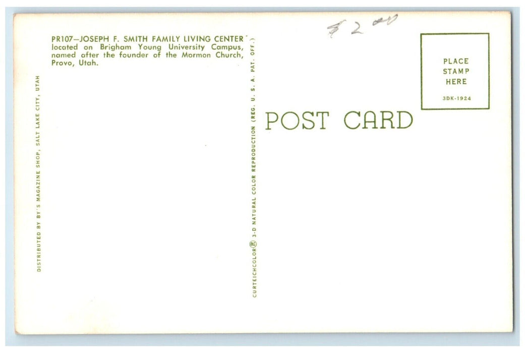 Joseph F Smith Family Living Center Bringham Young University Provo UT Postcard