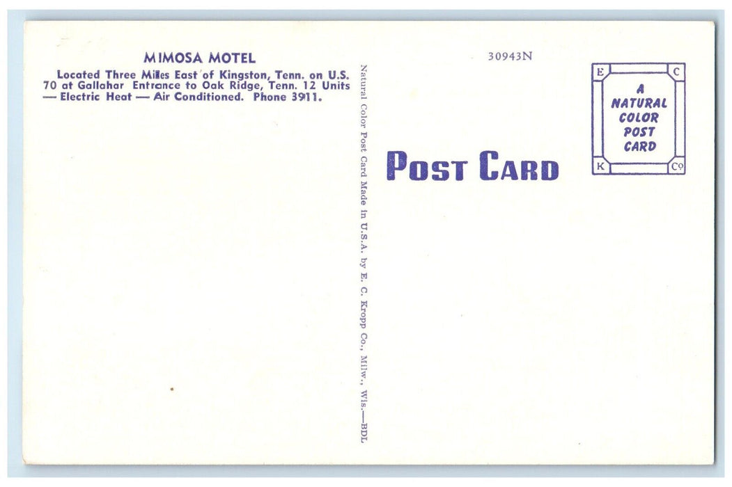c1950's Mimosa Hotel Kingston Tennessee TN, Bedroom View Vintage Postcard