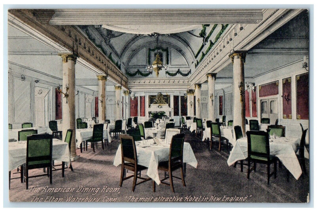 1908 American Dining Room Elton Restaurant Tables Waterbury Connecticut Postcard