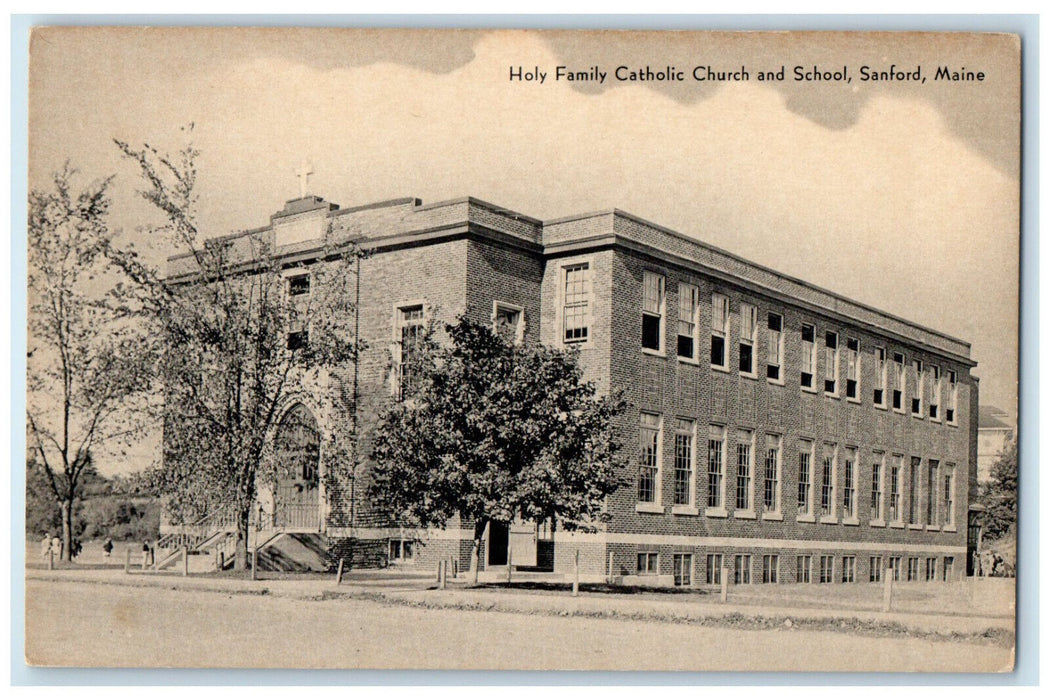 c1910 Holy Family Catholic Church and School Sanford Maine ME Postcard