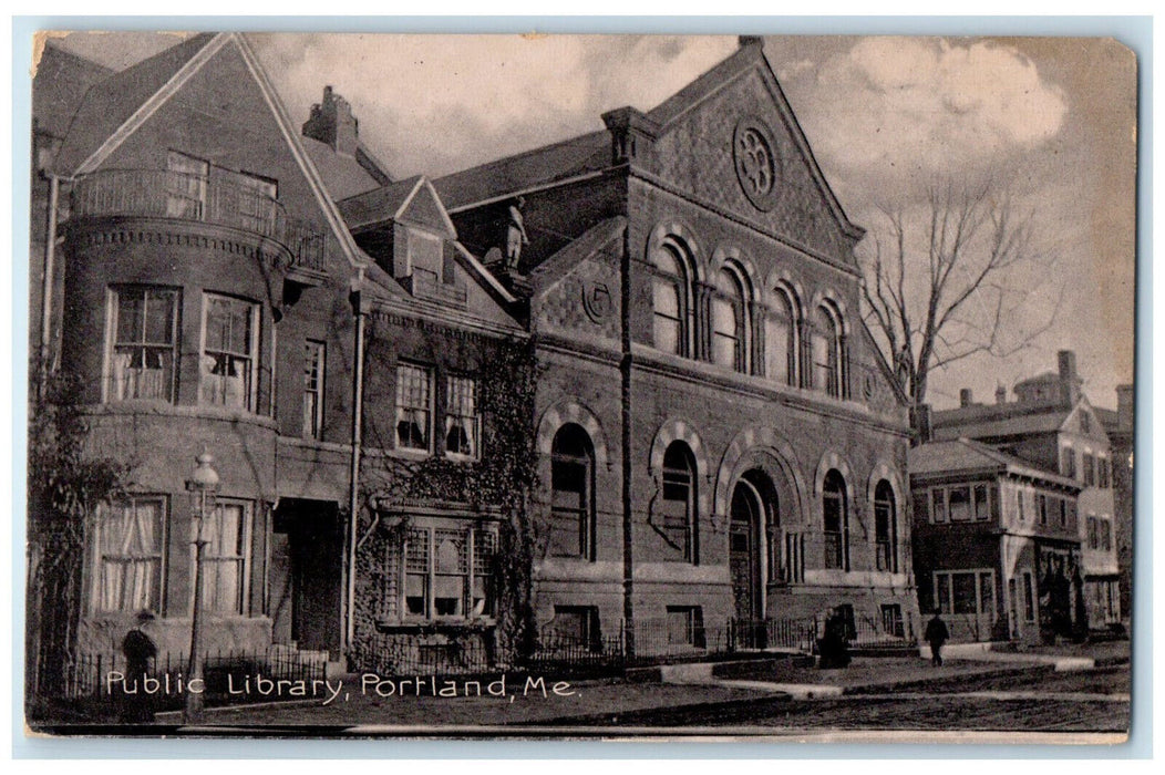 c1910 Scene at Public Library Portland Maine ME Antique Unposted Postcard