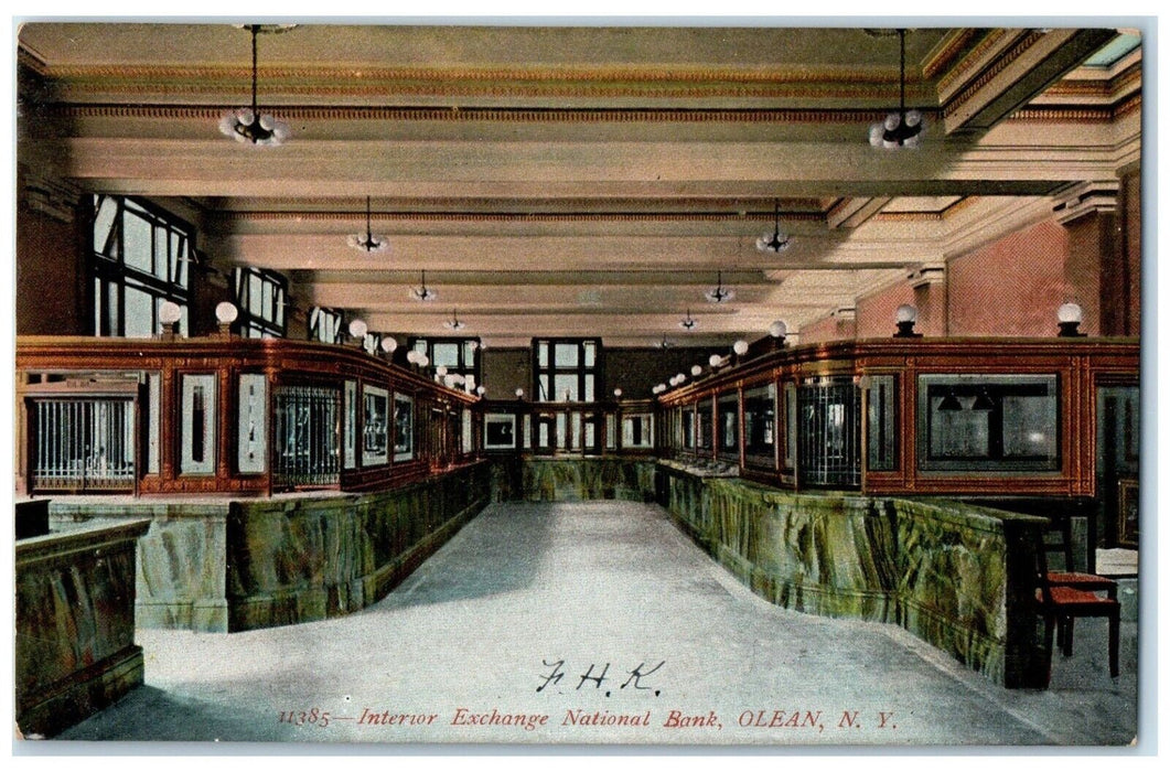 1910 Interior Exchange National Bank Olean New York NY Antique Unposted Postcard
