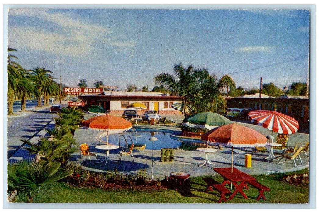 c1950's Desert Motel Cars Swimming Pool Roadside Brawley California CA Postcard