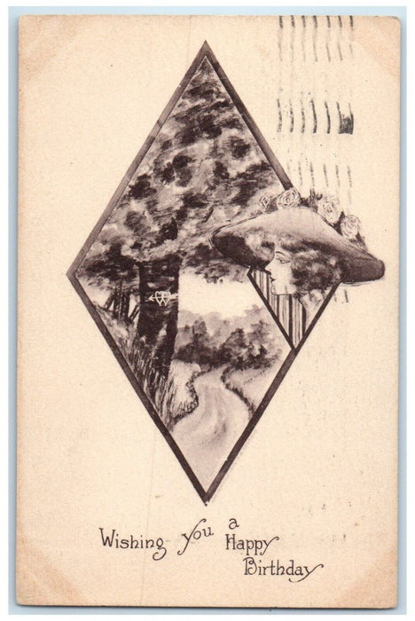 1910 Happy Birthday Woman Fantasy Road And Trees Erie Pennsylvania PA Postcard