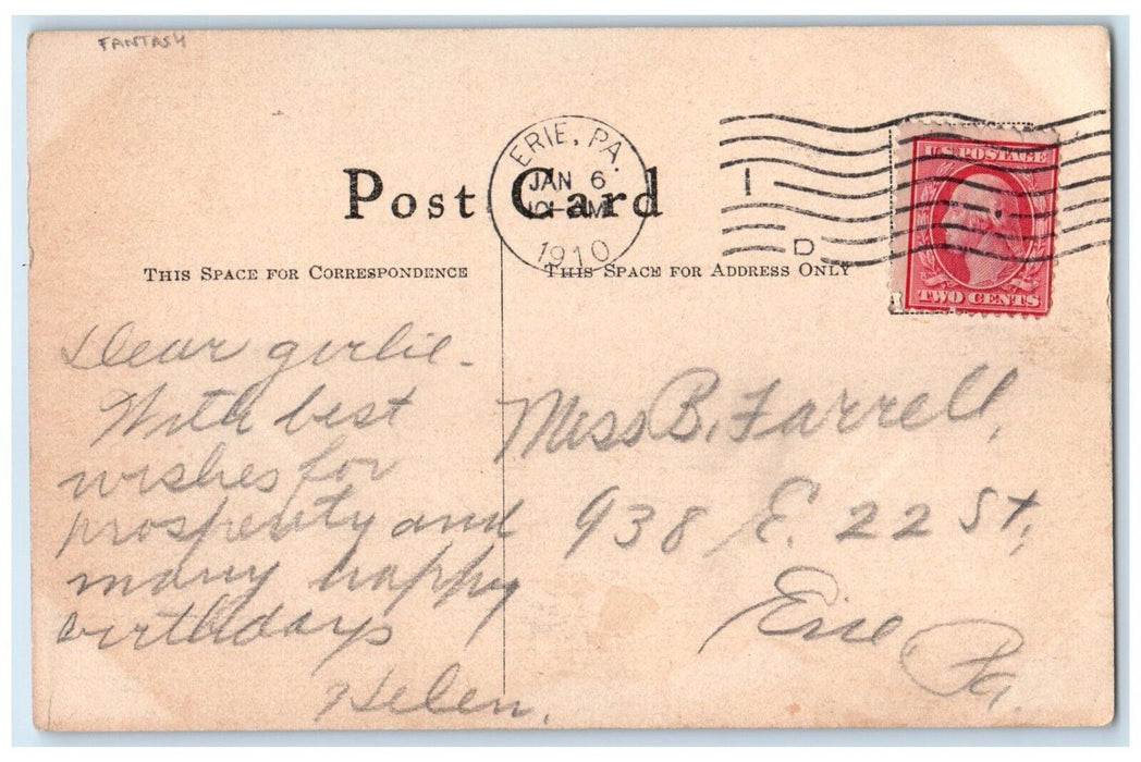 1910 Happy Birthday Woman Fantasy Road And Trees Erie Pennsylvania PA Postcard