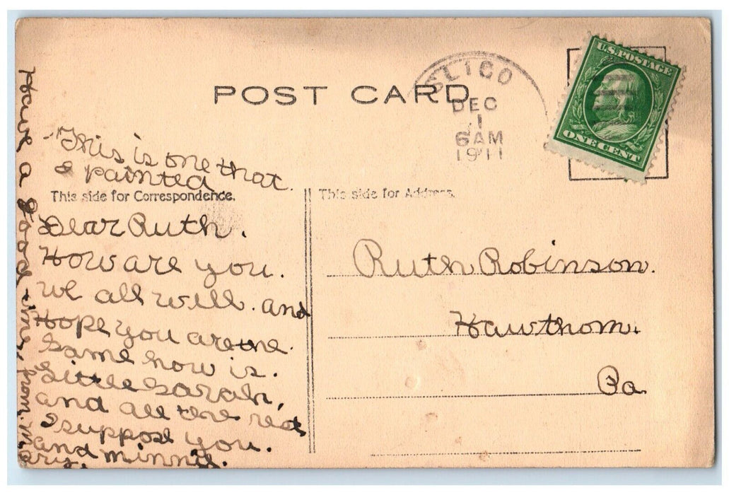1911 Pretty Woman Roses Flowers Handpainted Hawthorn PA Antique Postcard