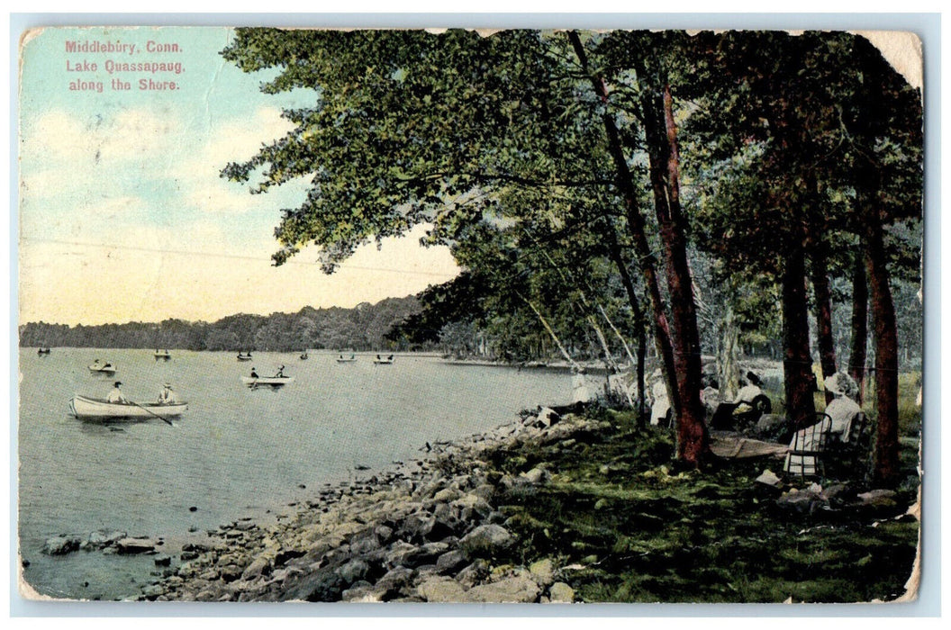 1911 Lake Quassapaug Along The Shore Middlebury Connecticut CT Boating Postcard