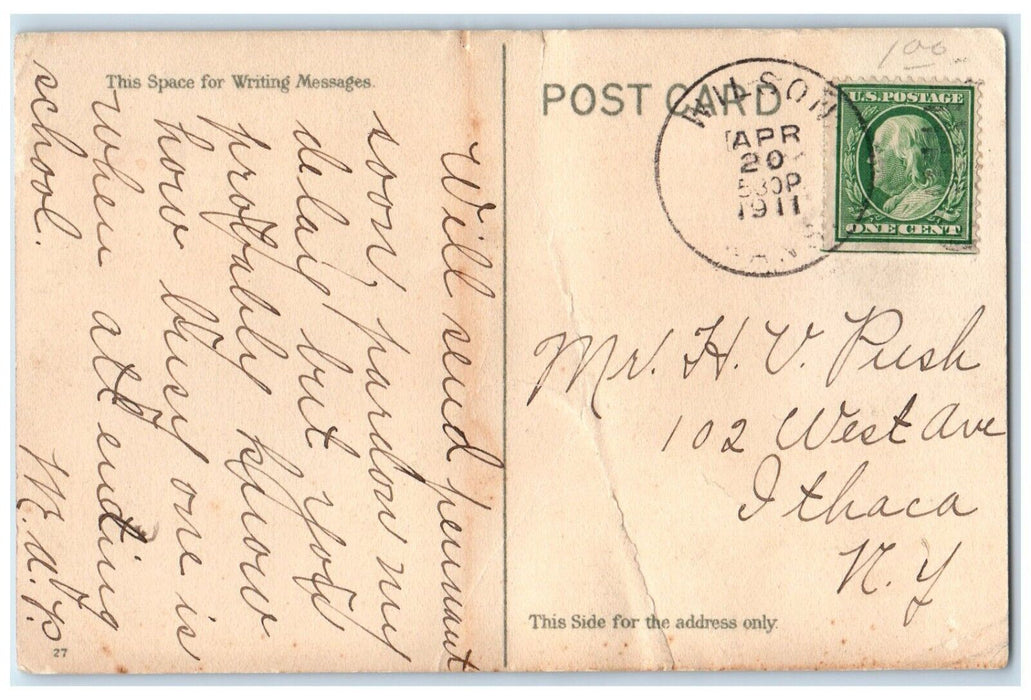 1911 Pretty Woman Big Hat Feather Handpainted Wilson Kansas KS Antique Postcard