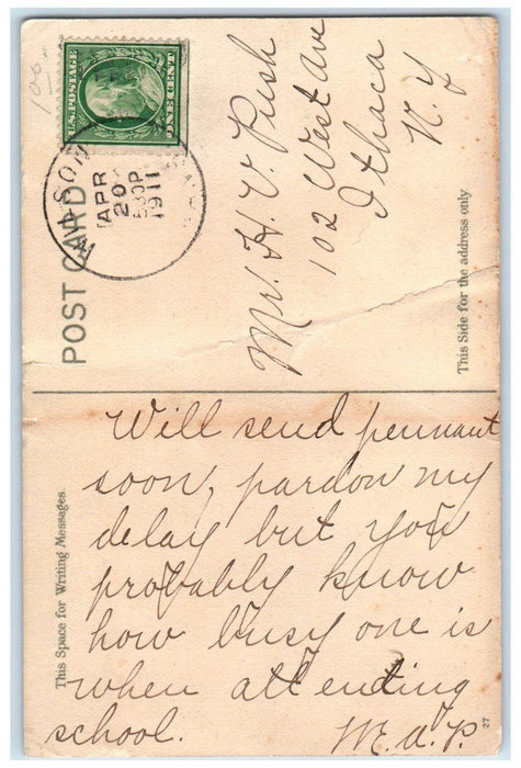 1911 Pretty Woman Big Hat Feather Handpainted Wilson Kansas KS Antique Postcard