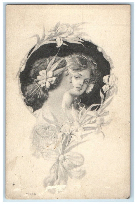 1912 Pretty Woman Curly Hair  Flowers Indiana Pennsylvania PA Antique Postcard