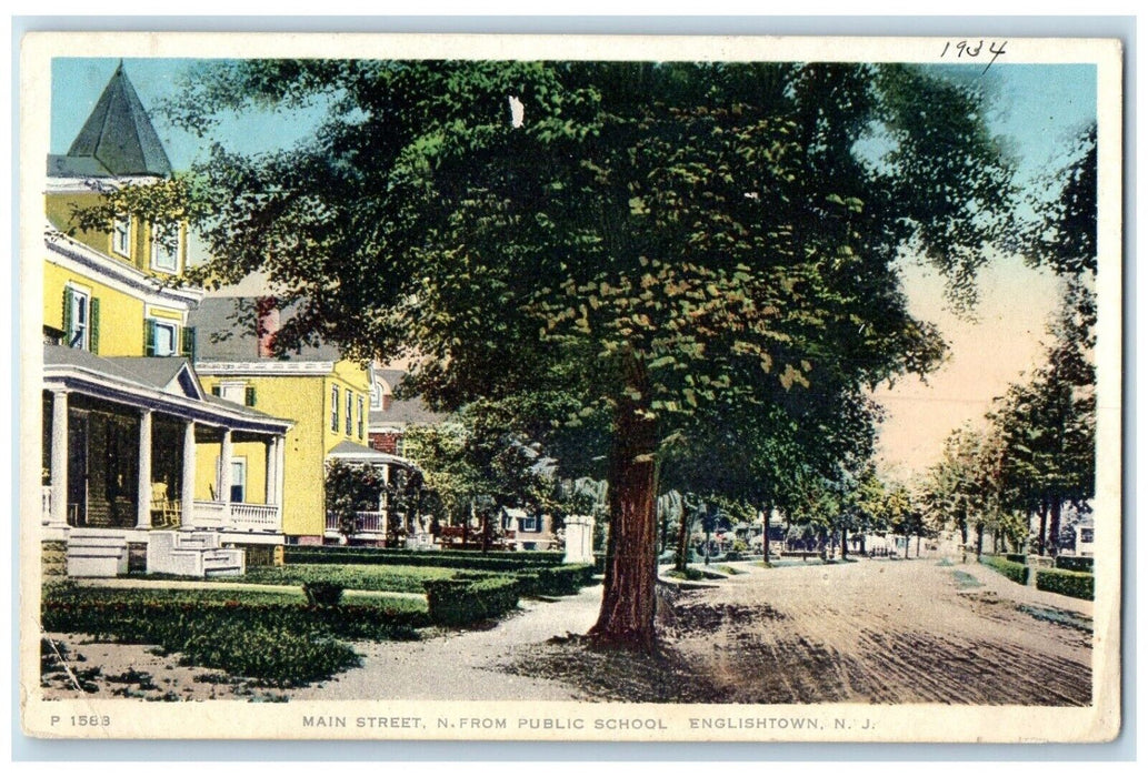 1934 Main Street Public School Trees Englishtown New Jersey Poly Chrome Postcard