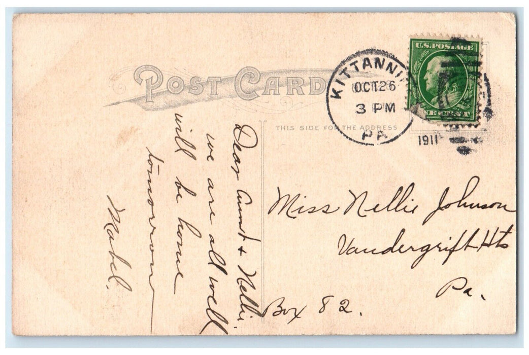 1911 Pretty Woman Big Hat Flowers Bouquet Kittanning Pennsylvania PA Postcard