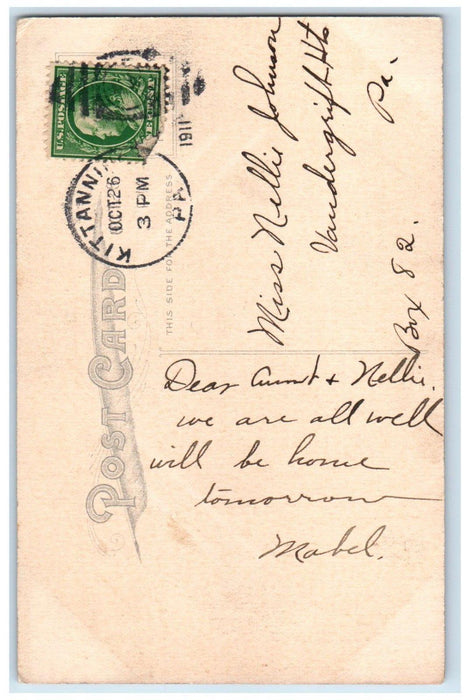 1911 Pretty Woman Big Hat Flowers Bouquet Kittanning Pennsylvania PA Postcard