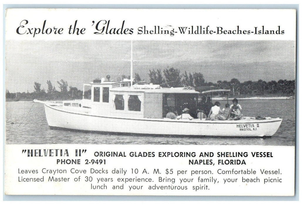 1954 Helvitia II Glades Exploring Shelling Vessel Naples Florida Posted Postcard