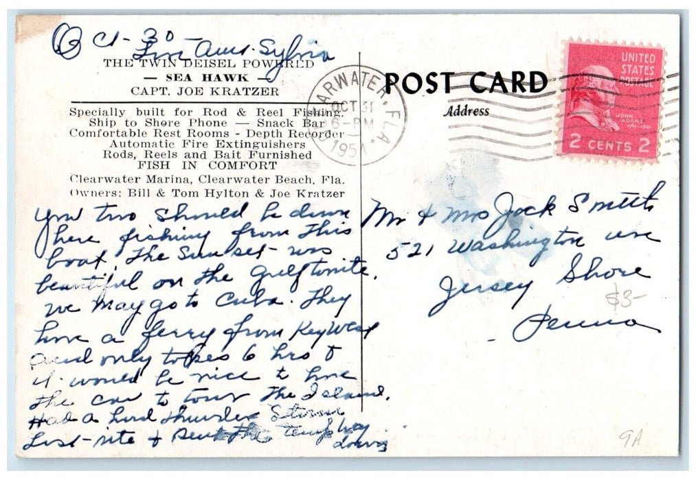 1954 Twin Diesel Powered Sea Hawk All Steel Hull Clearwater Florida FL Postcard