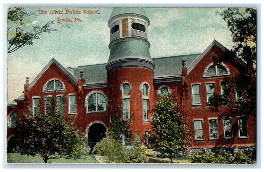 c1910 The Irwin Public School Irwin Pennsylvania PA Antique Postcard