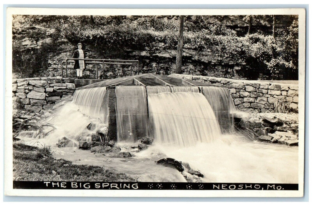 c1910's The Big Spring Neosho Missouri MO, Woman Waterfalls RPPC Photo Postcard