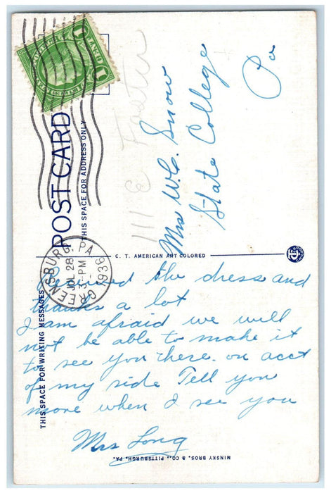 1936 High School Greensburg Pennsylvania PA Vintage Posted Postcard