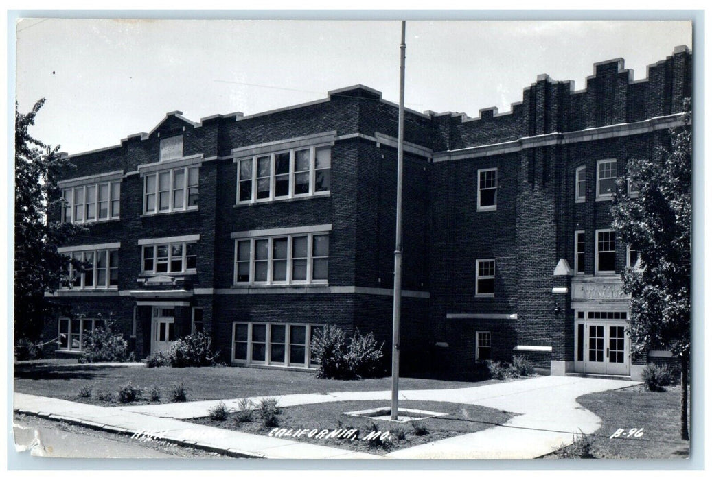 c1950's High School Building Campus California Missouri MO RPPC Photo Postcard