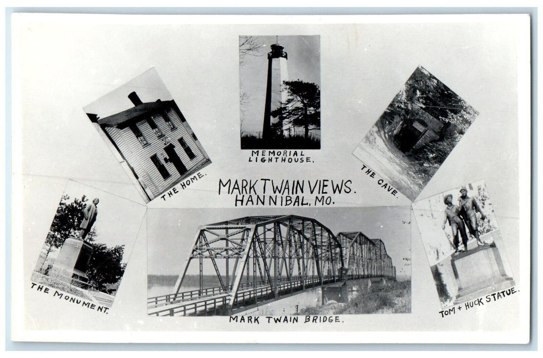 c1930's Mark Twain Views Hannibal Missouri MO RPPC Photo Multiview Postcard